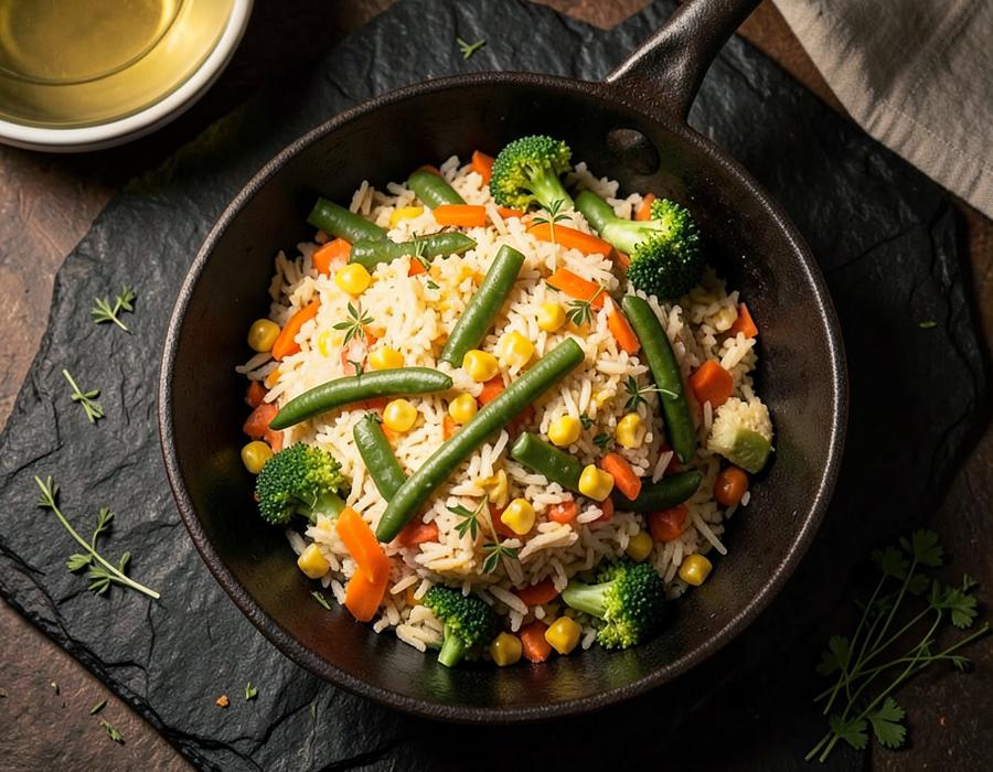 Arroz colorido com legumes